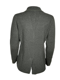 KINROSS HERRINGBONE NOTCH COLLAR CARDIGAN - LODEN/BLACK