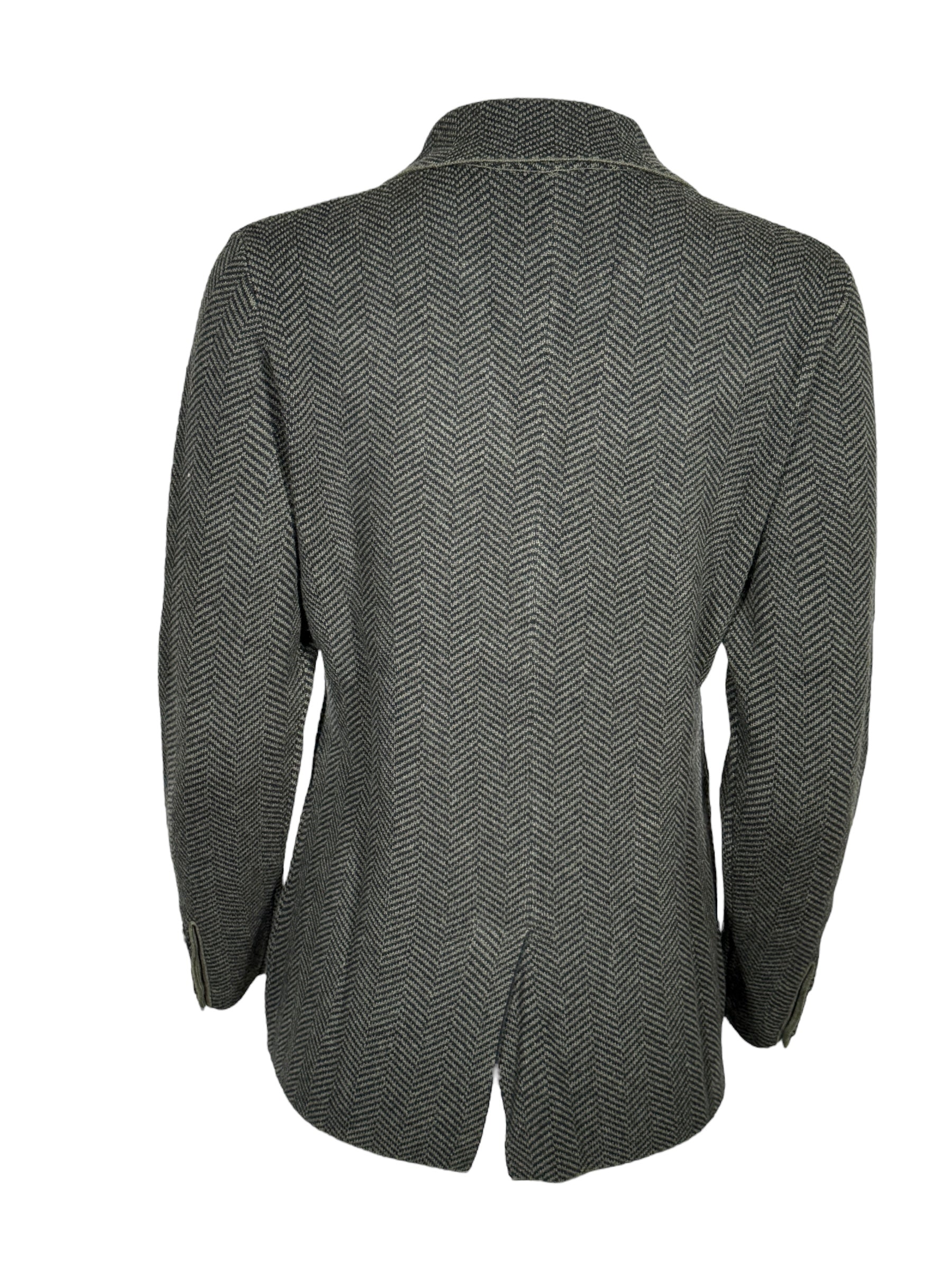 KINROSS HERRINGBONE NOTCH COLLAR CARDIGAN - LODEN/BLACK