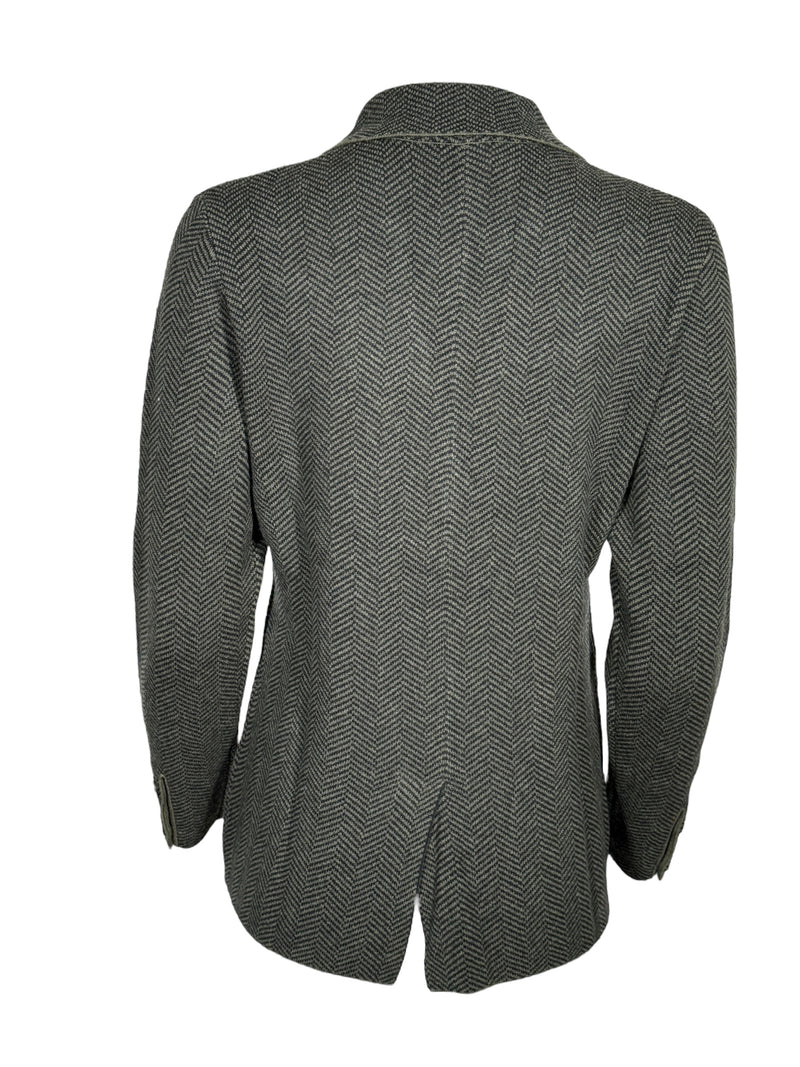 KINROSS HERRINGBONE NOTCH COLLAR CARDIGAN - LODEN/BLACK