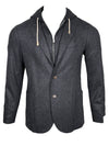 ELEVENTY MEN'S WOOL FLANNEL JACKET WITH REMOVABLE HOOD - DARK CHARCOAL