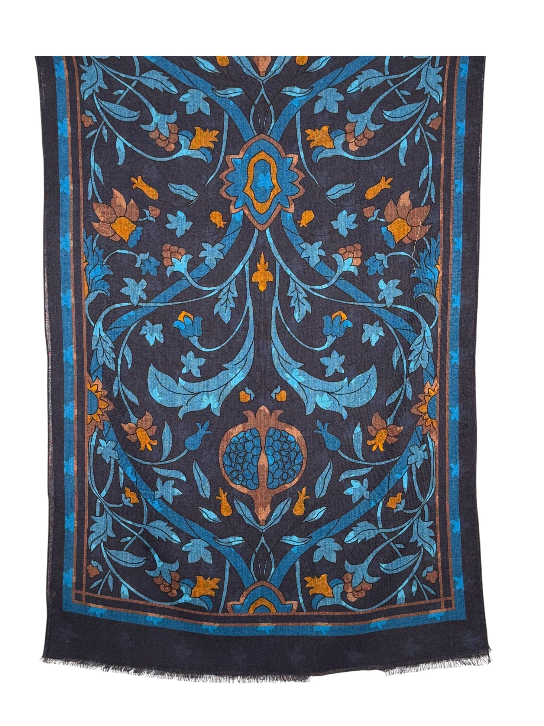 CALABRESE 1924 DOUBLE FACE WOOL SCARF - NAVY POMEGRANATE