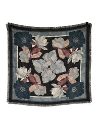FRANCO FERRARI DOUBLE-SIDED WOOL SCARF - GREY FLORAL