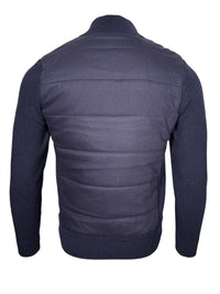 BUTTON DOWN FLANNEL JACKET WITH KNIT SLEEVES - NAVY