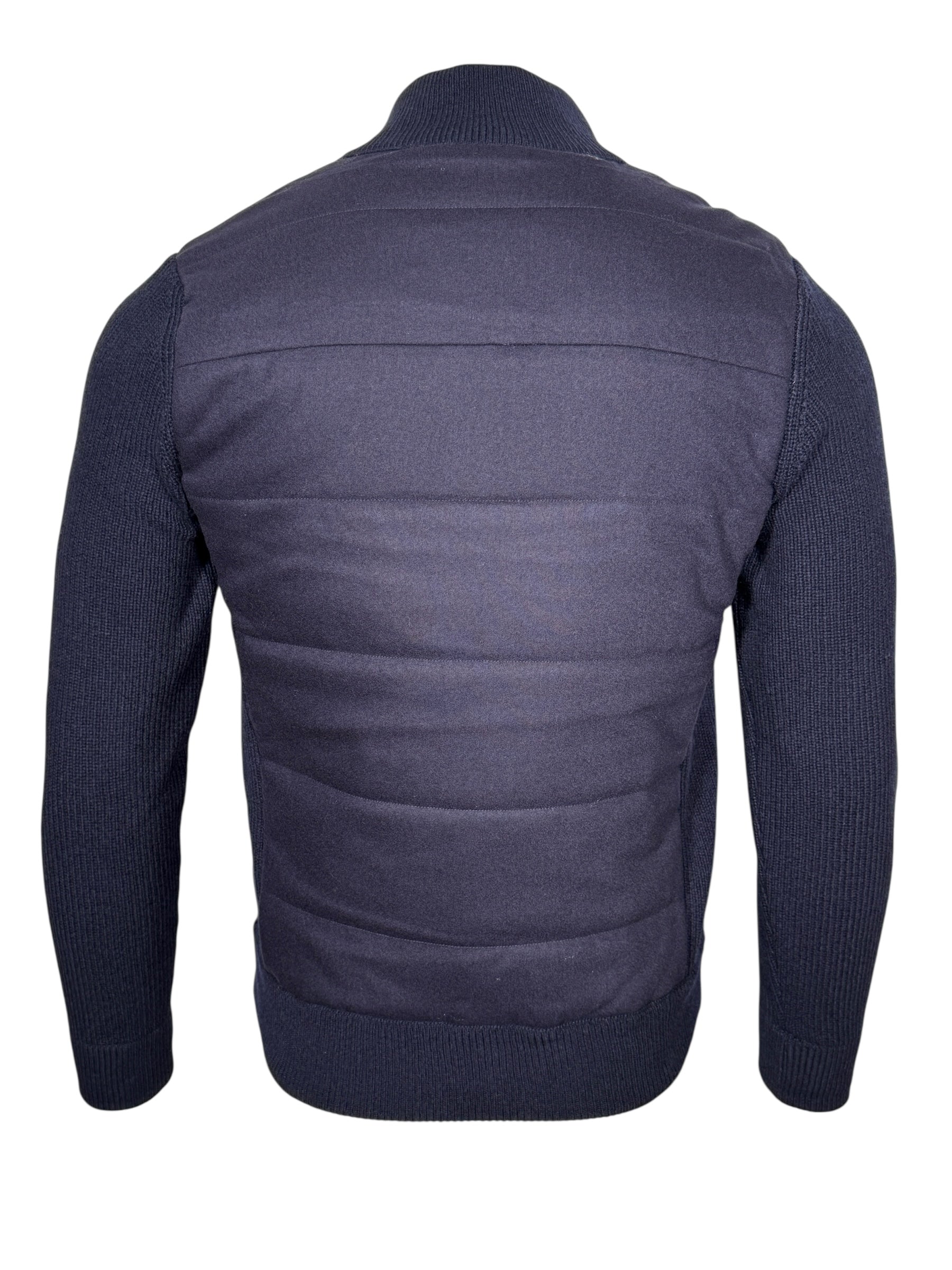 BUTTON DOWN FLANNEL JACKET WITH KNIT SLEEVES - NAVY