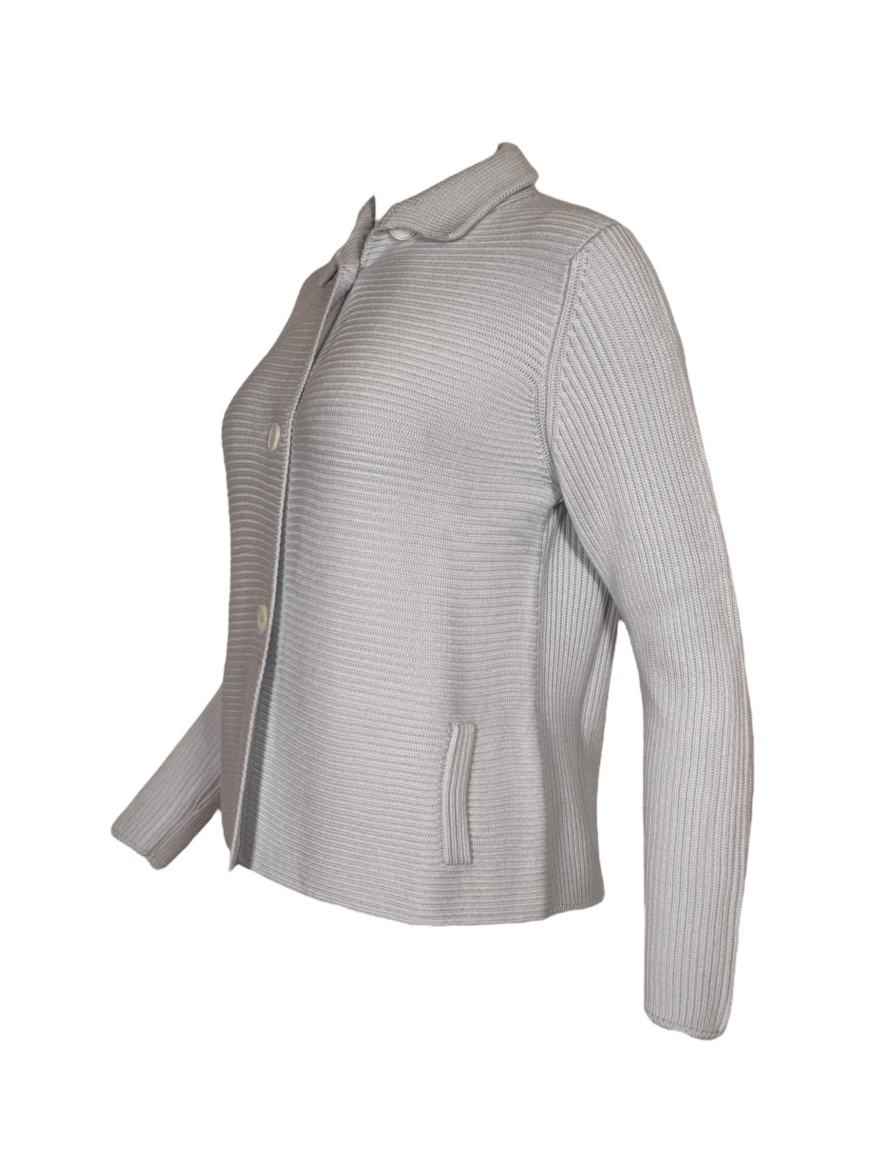 HUBERT GASSER HORIZONTAL RIB CARDIGAN - PALE BLUE