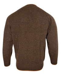 HARLEY OF SCOTLAND TIPPED SHETLAND WOOL SWEATER - WHISKY/MARRON