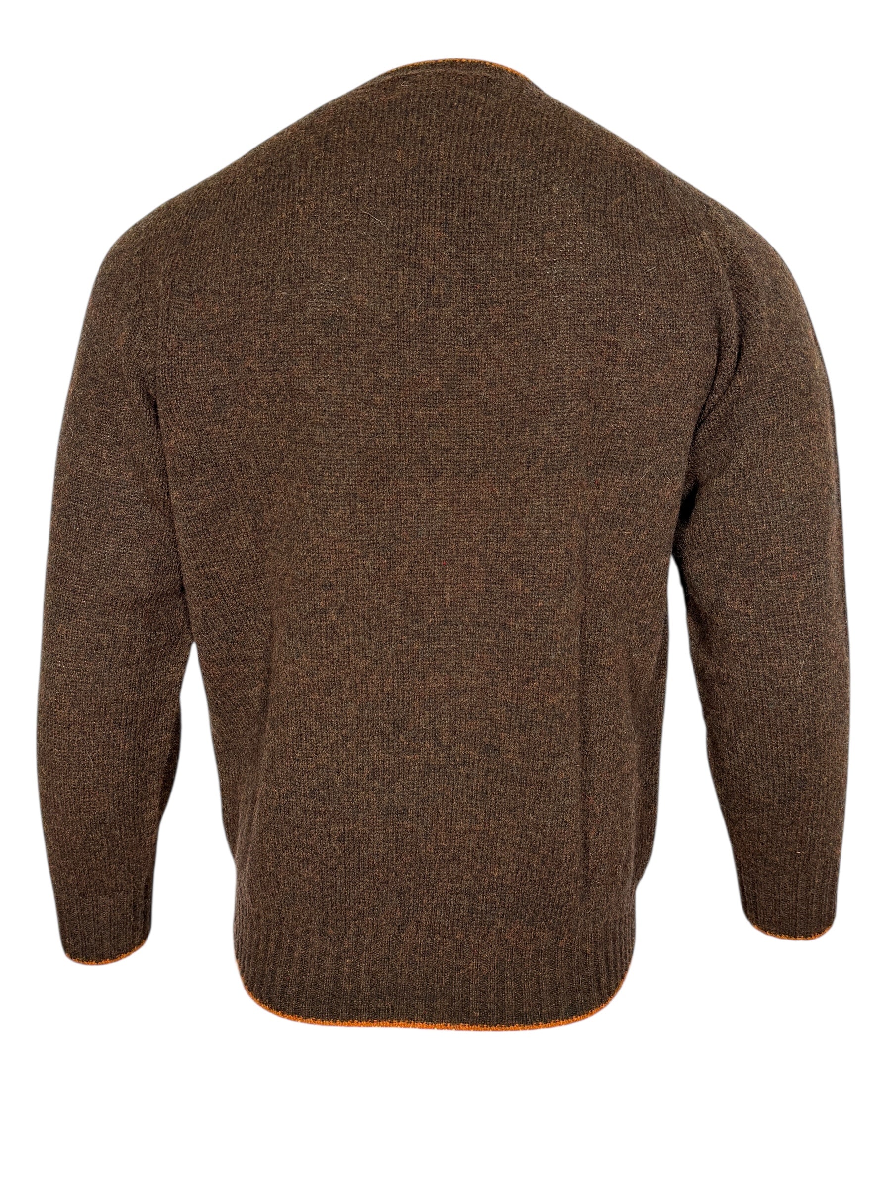 HARLEY OF SCOTLAND TIPPED SHETLAND WOOL SWEATER - WHISKY/MARRON