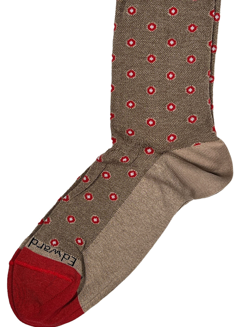 EDWARD ARMAH MEN'S SOCK - TAN/RED SHADOWED DOTS