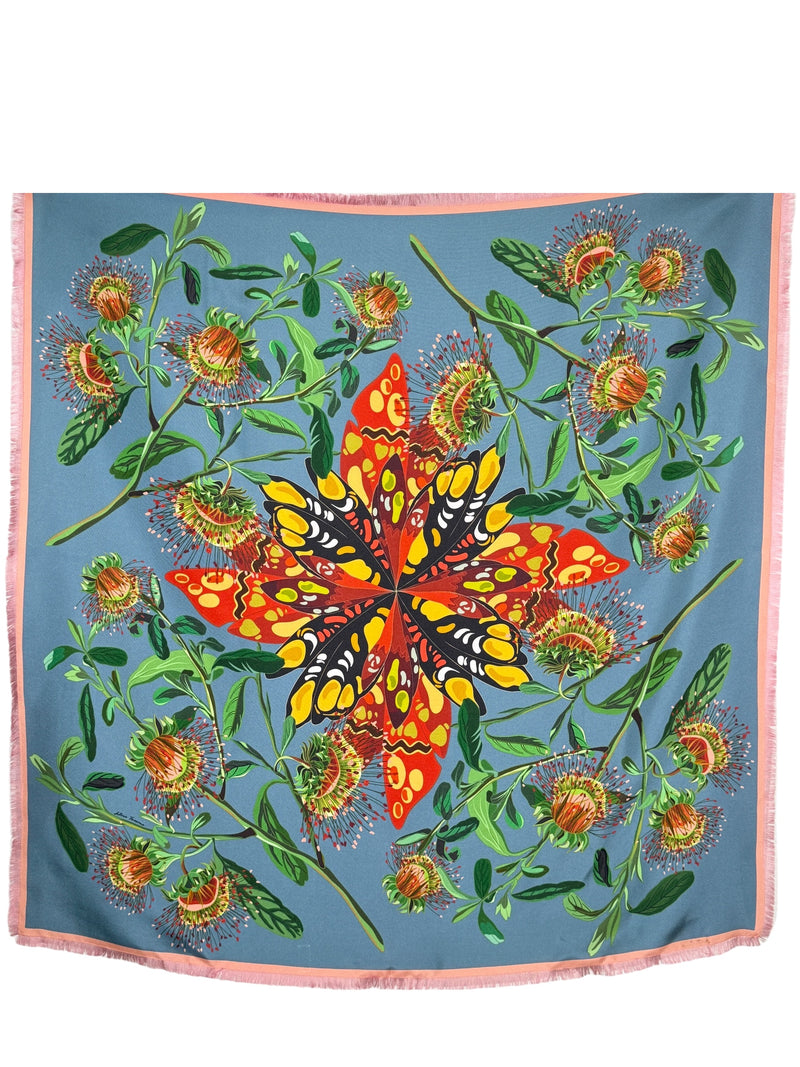 FRANCO FERRARI DOUBLE SIDED SQUARE SILK SCARF - BUTTERFLIES