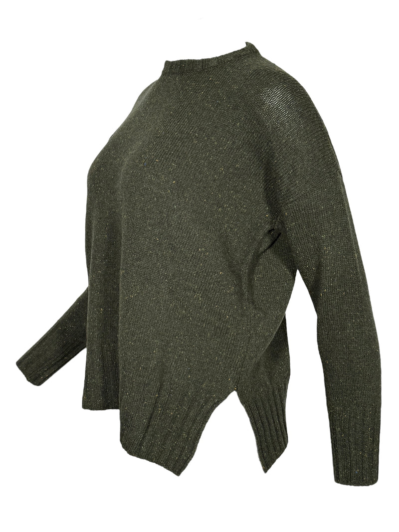 BASE MILANO TWEED ROUNDNECK SWEATER - DARK GREEN