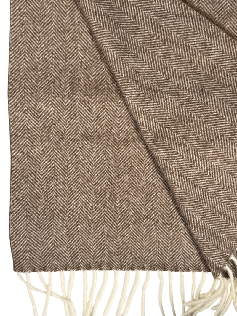 ALAN PAINE KINROSS CASHMERE HERRINGBONE SCARF - MID BROWN