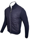 BUTTON DOWN FLANNEL JACKET WITH KNIT SLEEVES - NAVY