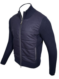 BUTTON DOWN FLANNEL JACKET WITH KNIT SLEEVES - NAVY