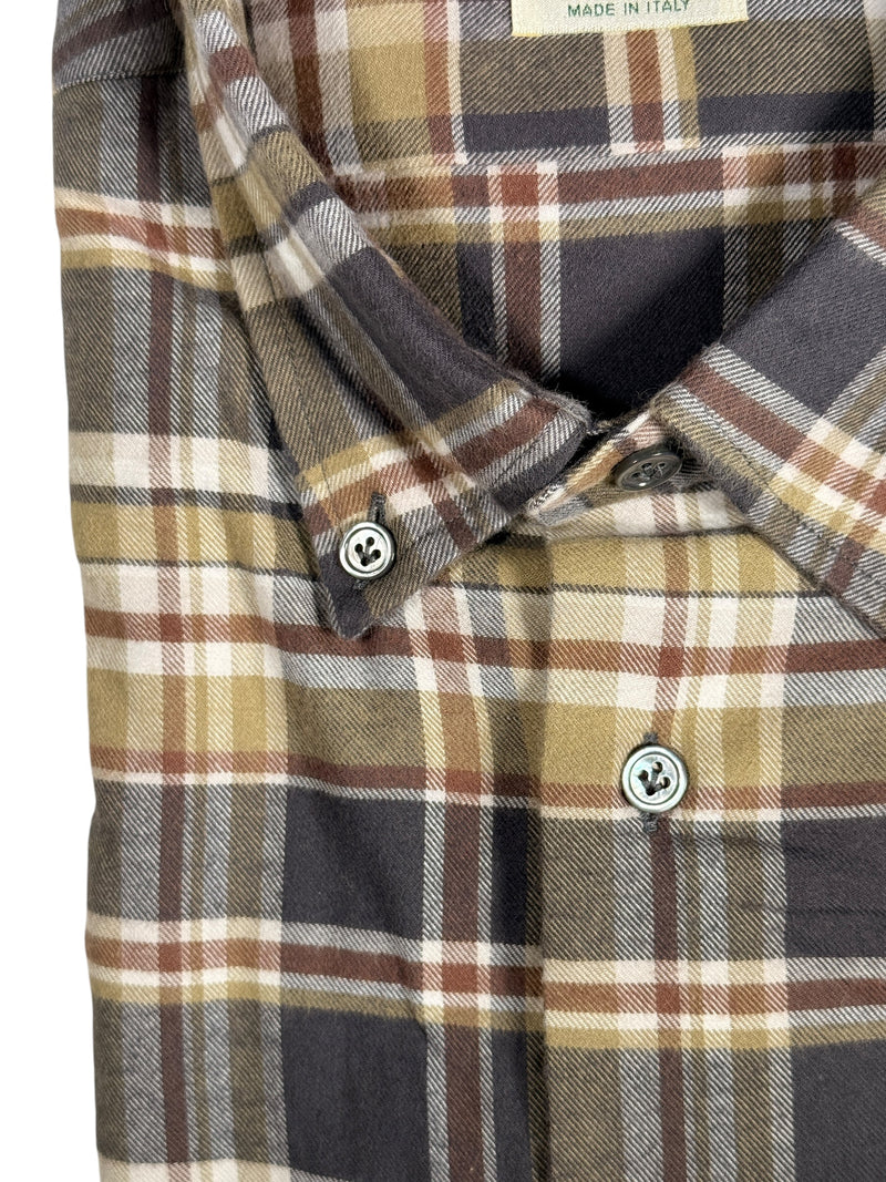 MAZZARELLI SPORT SHIRT - SAGE/BROWN/GREY CHECK PLAID