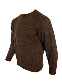 HARLEY OF SCOTLAND TIPPED SHETLAND WOOL SWEATER - WHISKY/MARRON