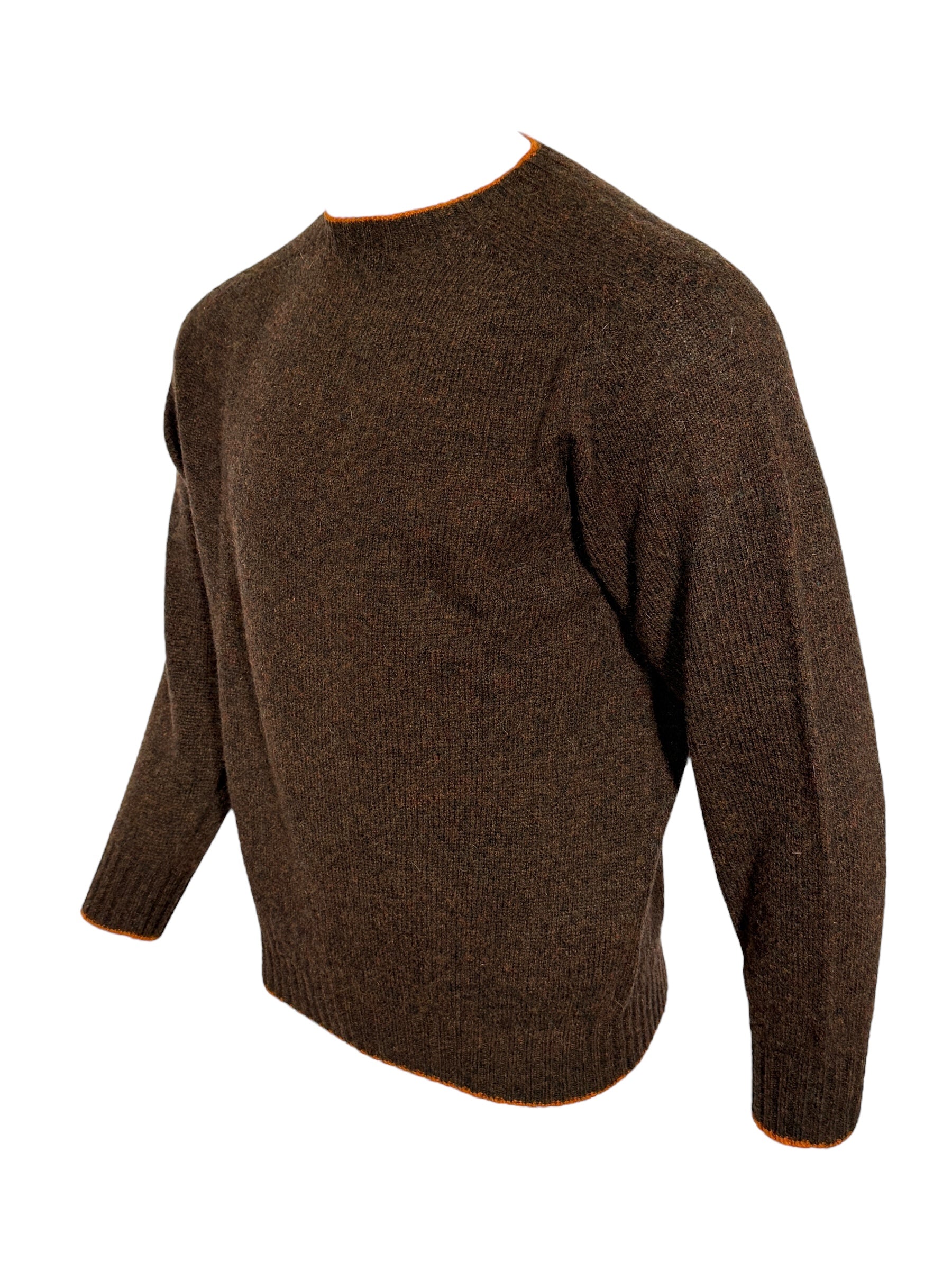 HARLEY OF SCOTLAND TIPPED SHETLAND WOOL SWEATER - WHISKY/MARRON