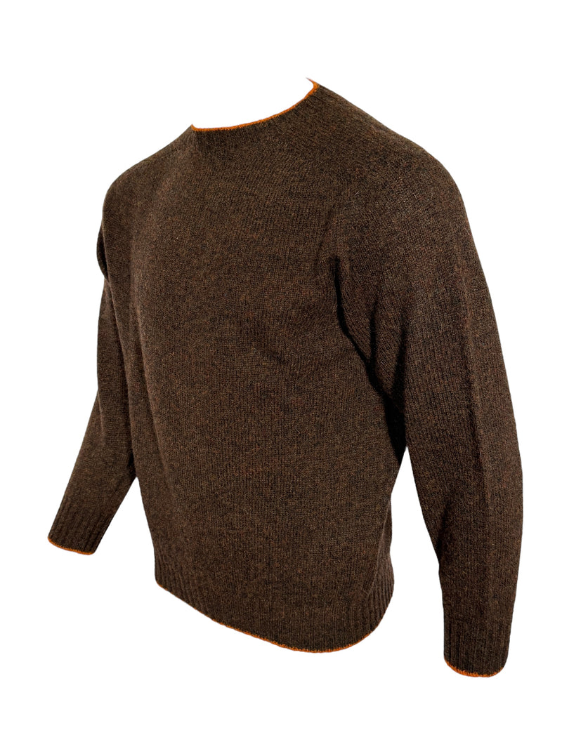 HARLEY OF SCOTLAND TIPPED SHETLAND WOOL SWEATER - WHISKY/MARRON