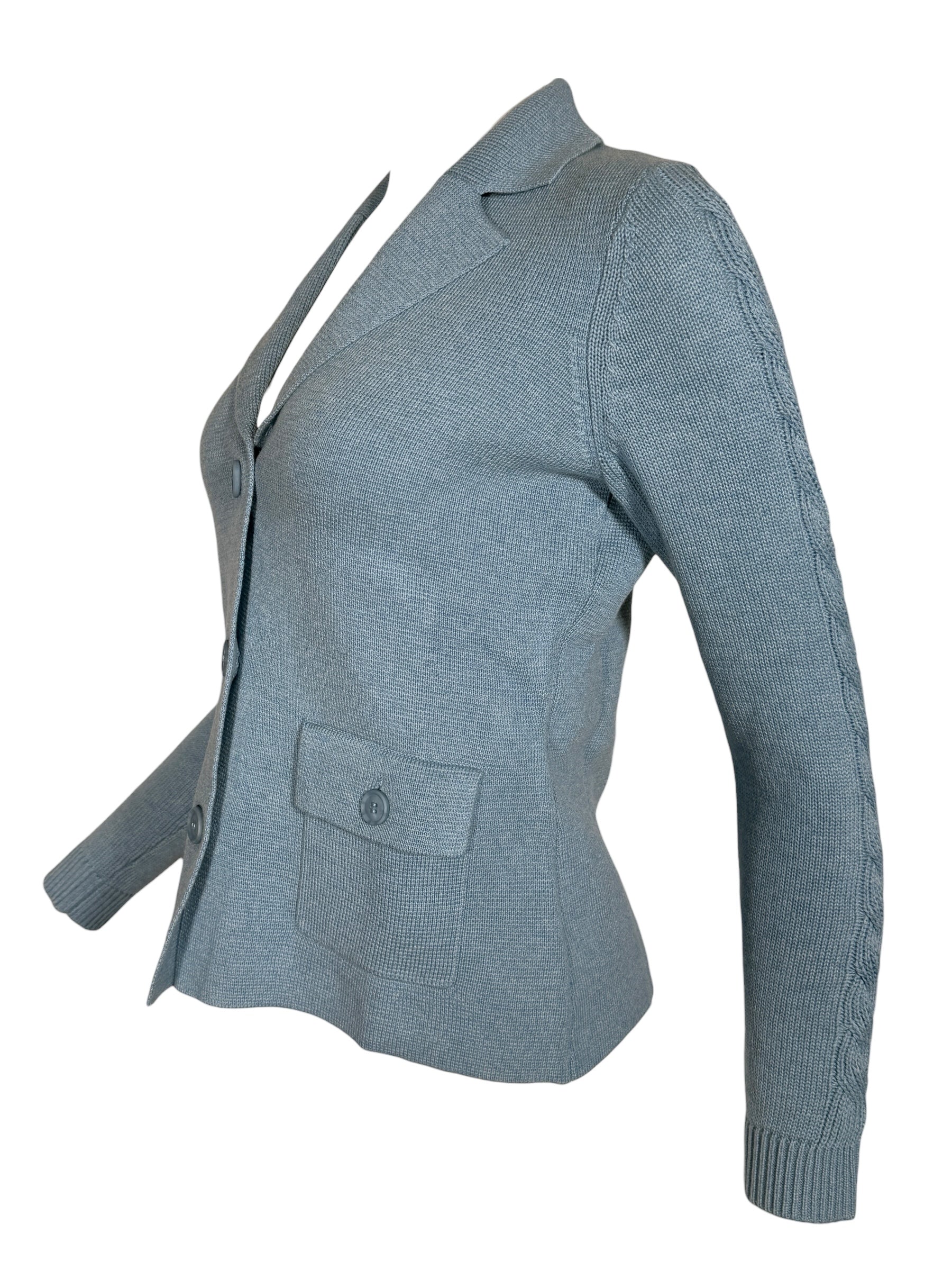 KINROSS CABLE SLEEVE NOTCH COLLAR CARDIGAN - COVE