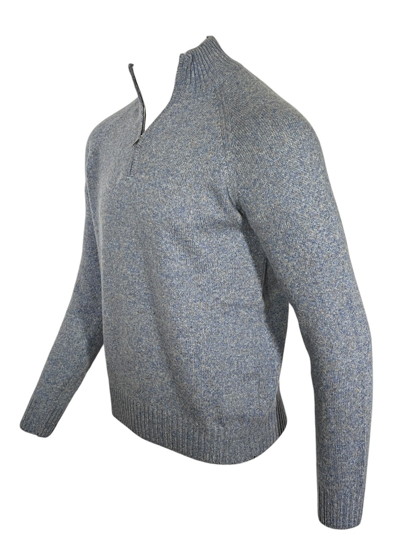 FIORONI CASHMERE MEN'S RAGLAN 1/4 ZIP SWEATER - LIGHT BLUE/BEIGE BLEND