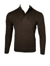 PERU UNLIMITED 1/4 ZIP SWEATER WITH LEATHER TRIM - CHOCOLATE/HUNTER