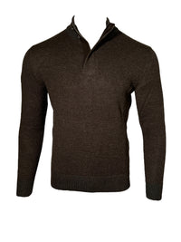 PERU UNLIMITED 1/4 ZIP SWEATER WITH LEATHER TRIM - CHOCOLATE/HUNTER