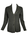 KINROSS HERRINGBONE NOTCH COLLAR CARDIGAN - LODEN/BLACK