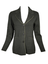 KINROSS HERRINGBONE NOTCH COLLAR CARDIGAN - LODEN/BLACK