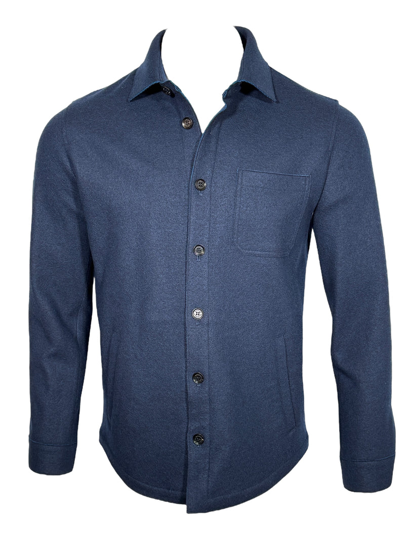 MAURIZIO BALDASSARI RAW EDGE WOOL OVERSHIRT JACKET - NAVY