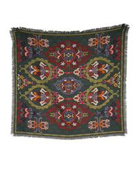 FRANCO FERRARI DOUBLE-SIDED WOOL SCARF - GREEN TILE PATTERN