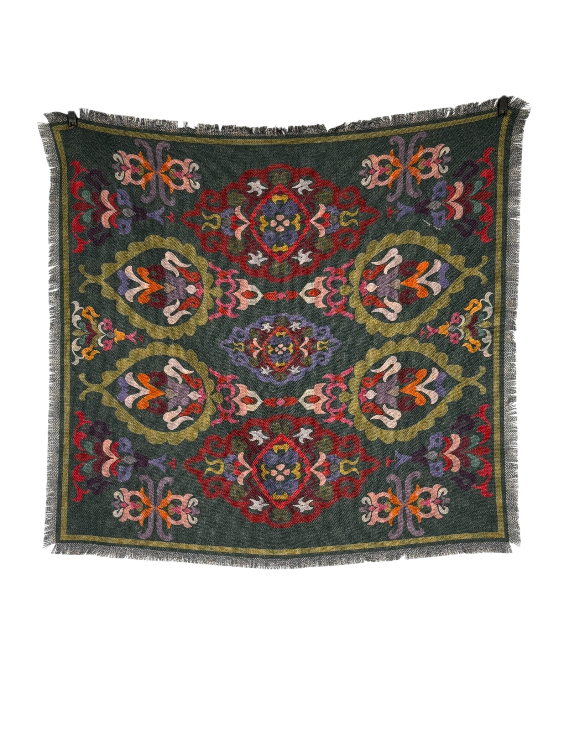 FRANCO FERRARI DOUBLE-SIDED WOOL SCARF - GREEN TILE PATTERN