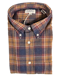 HARTFORD MEN'S CASUAL BRUSHED TARTAN SHIRT - BLUE & GOLD