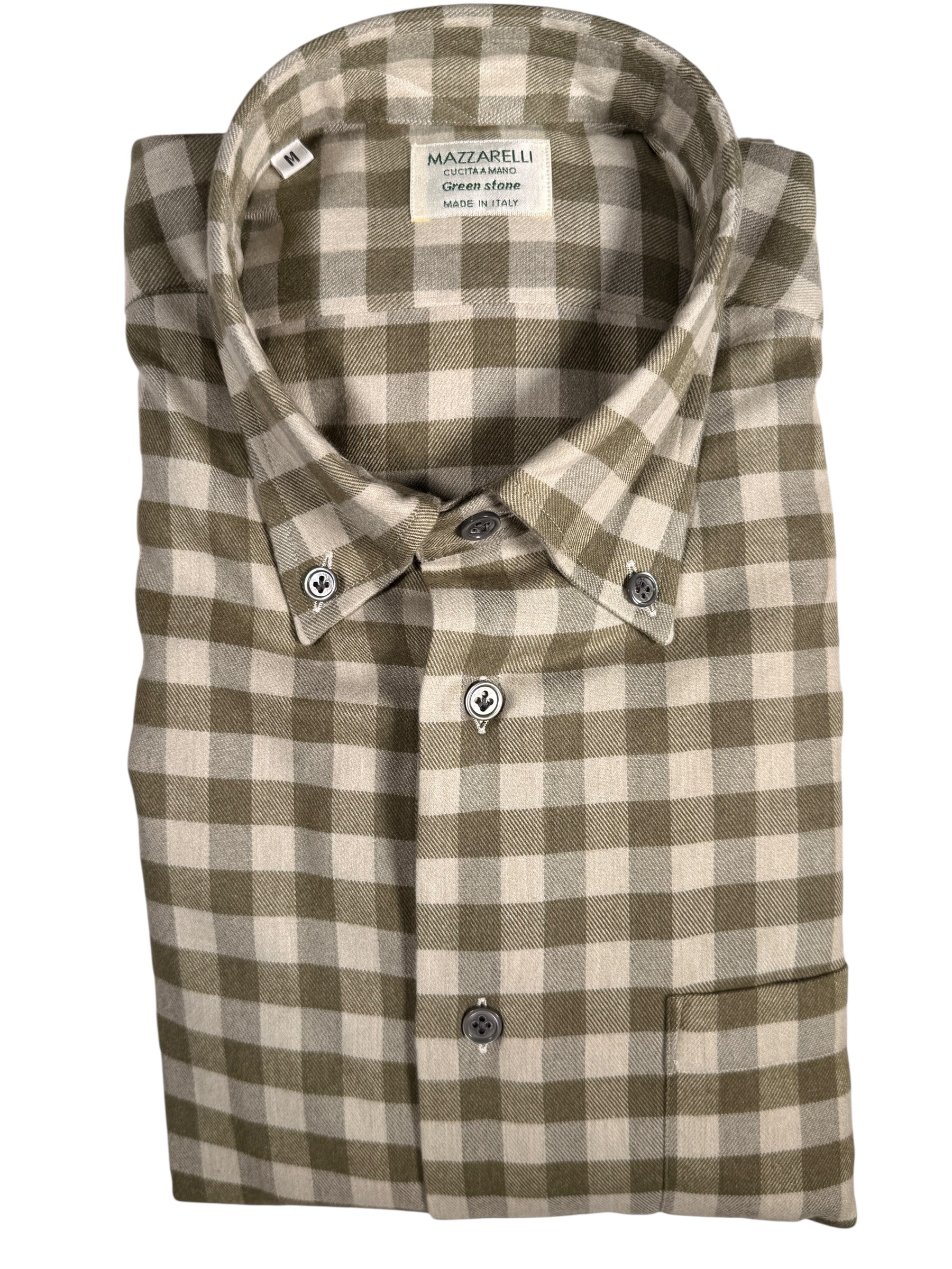 MAZZARELLI SPORT SHIRT - OLIVE/TAN CHECK