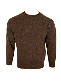 HARLEY OF SCOTLAND TIPPED SHETLAND WOOL SWEATER - WHISKY/MARRON
