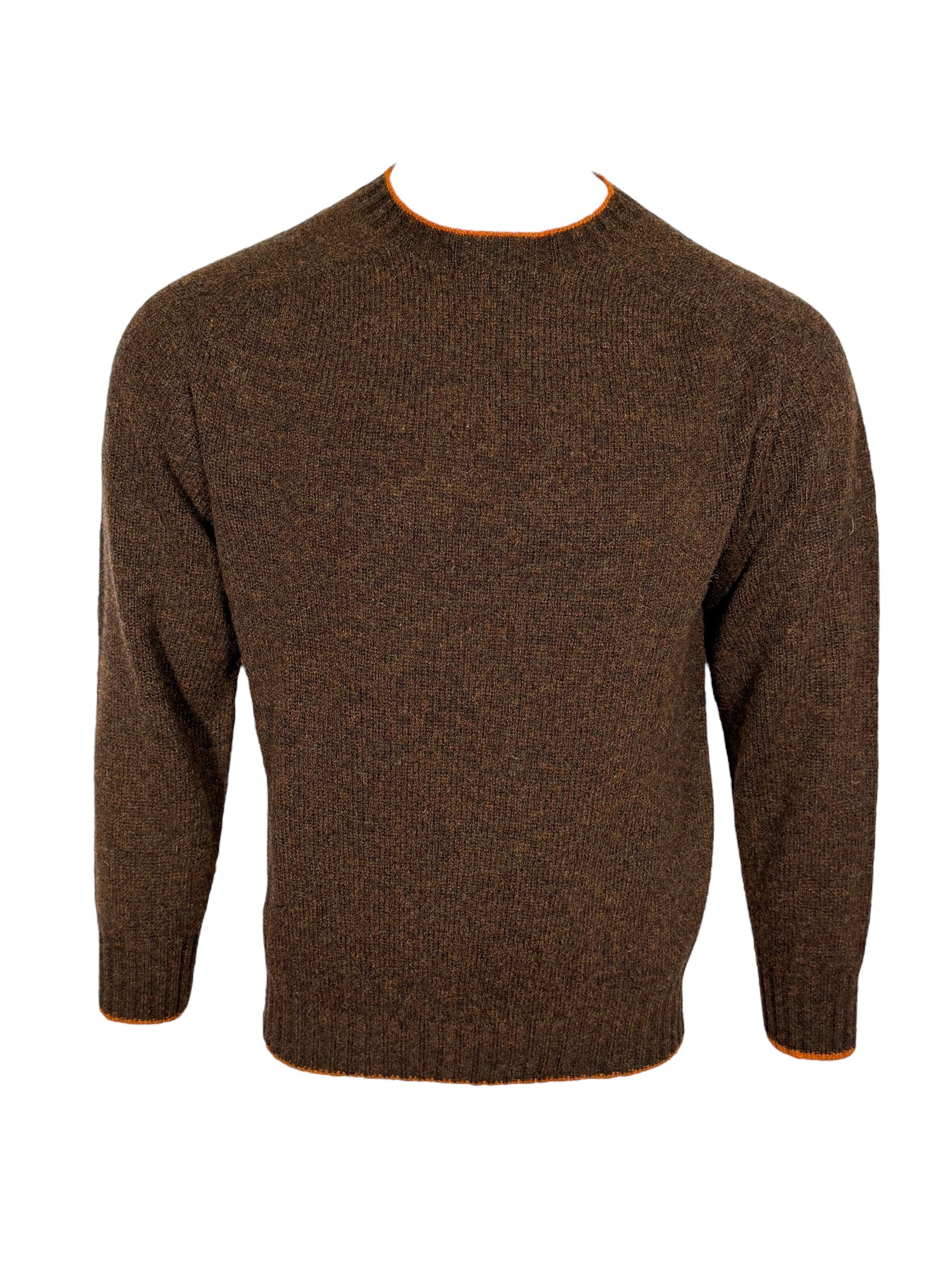 HARLEY OF SCOTLAND TIPPED SHETLAND WOOL SWEATER - WHISKY/MARRON