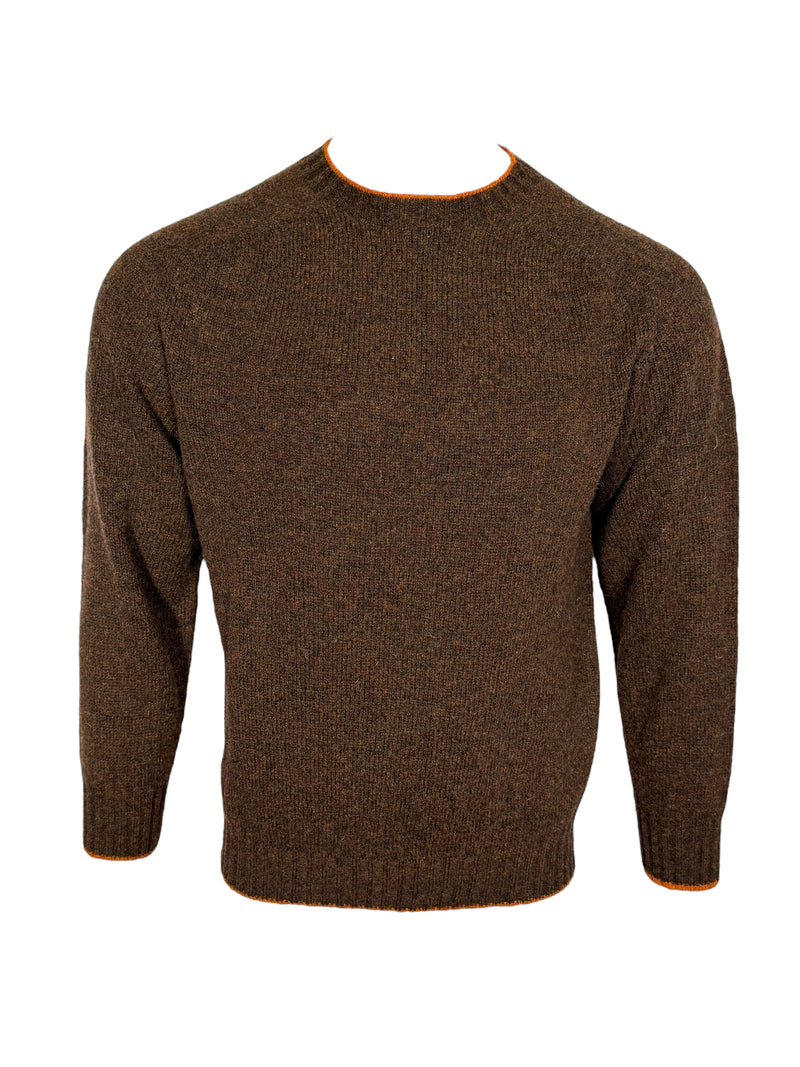 HARLEY OF SCOTLAND TIPPED SHETLAND WOOL SWEATER - WHISKY/MARRON