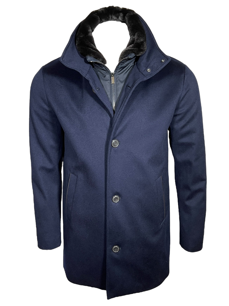 PAUL & SHARK MEN'S LORO PIANA STORM SYSTEM CASHMERE CAR COAT - NAVY