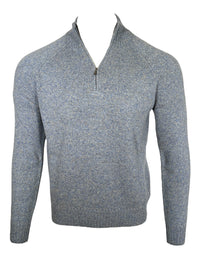 FIORONI CASHMERE MEN'S RAGLAN 1/4 ZIP SWEATER - LIGHT BLUE/BEIGE BLEND