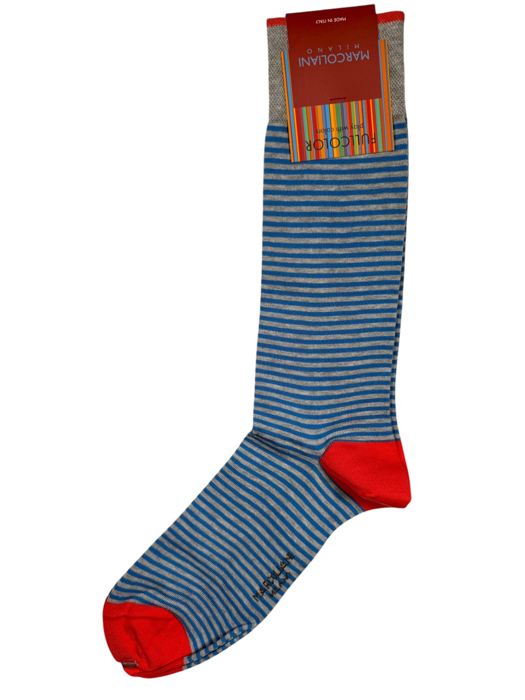 MARCOLIANI PALIO STRIPE CALF SOCK - FLANNEL/TURQUOISE
