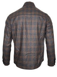MAURIZIO BALDASSARI CLASSIC WOOL OVERSHIRT JACKET - DARK GREY/ORANGE PLAID