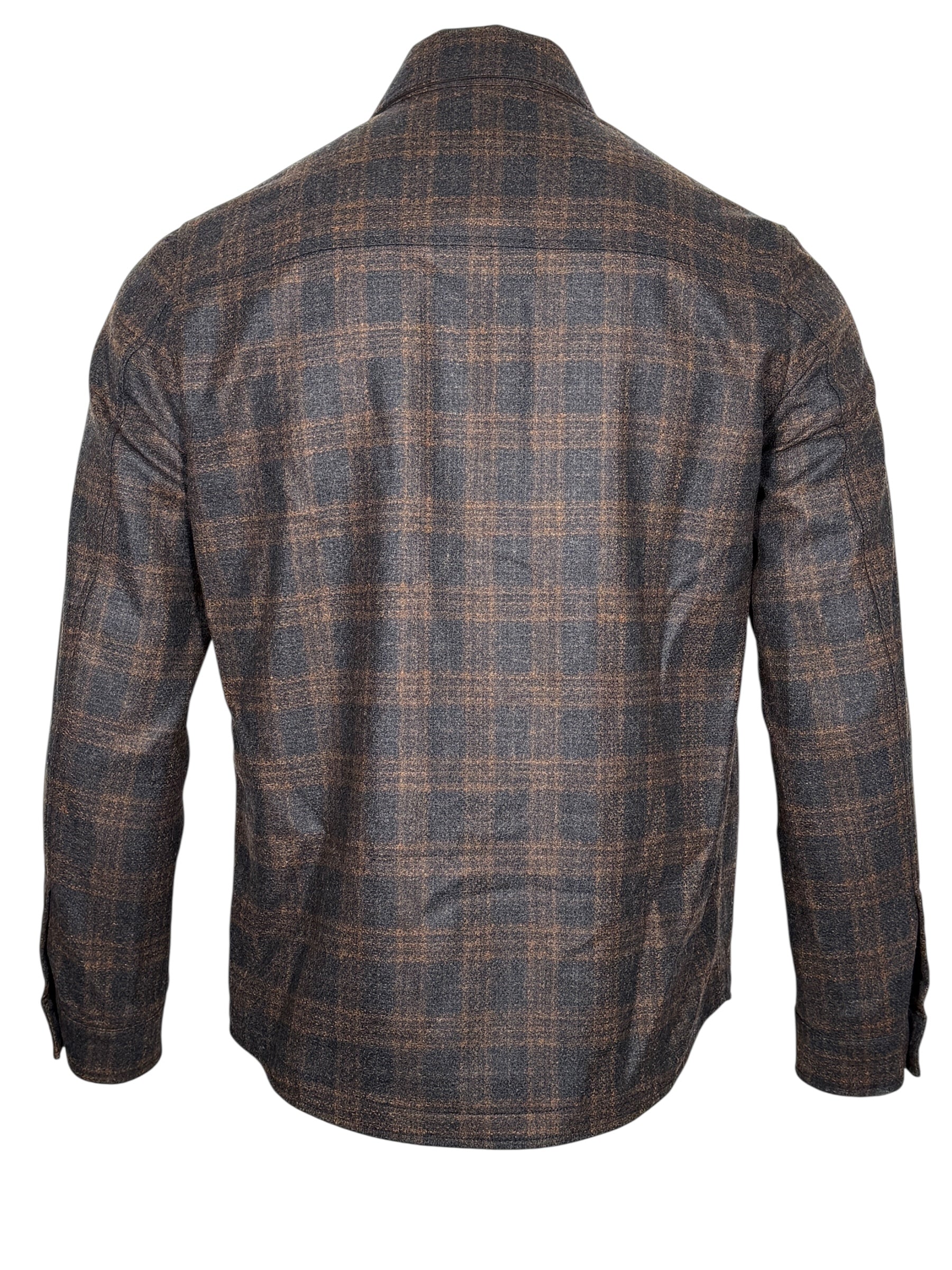 MAURIZIO BALDASSARI CLASSIC WOOL OVERSHIRT JACKET - DARK GREY/ORANGE PLAID