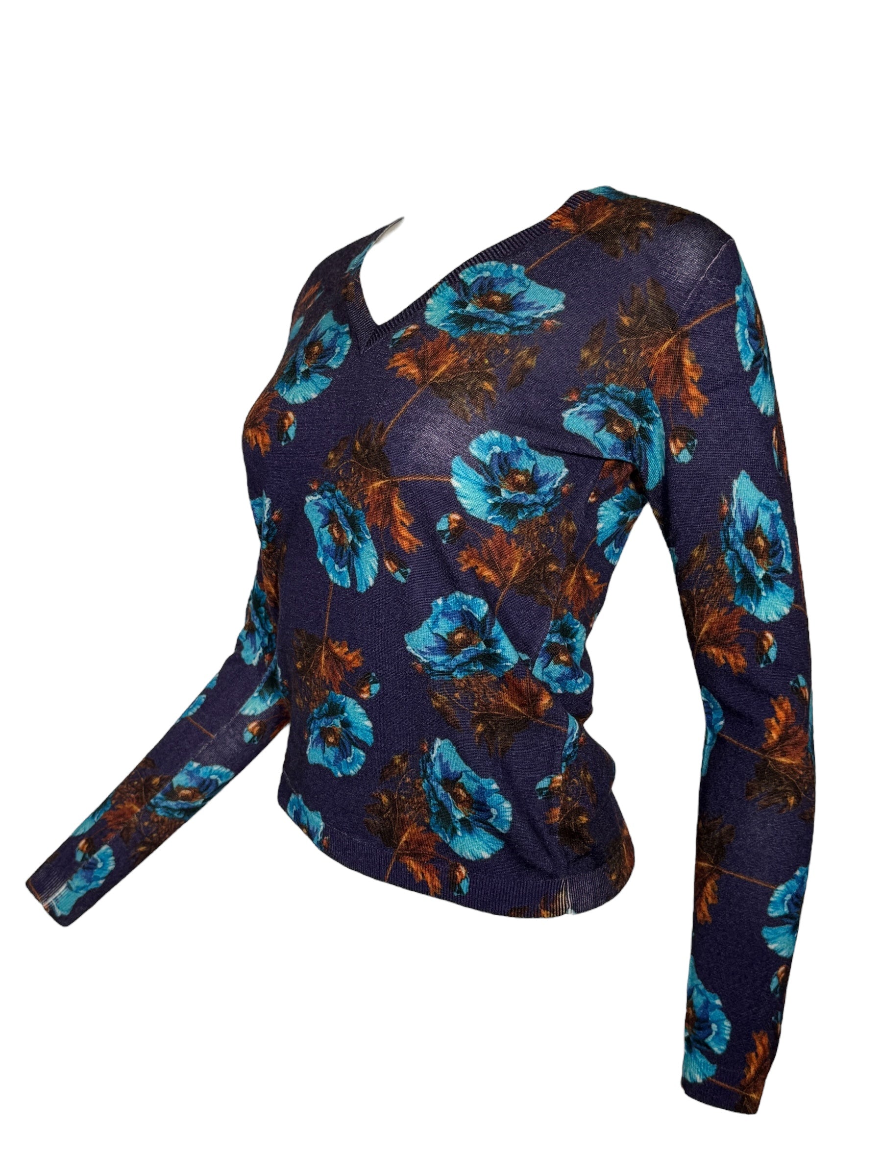 IN BED WITH YOU WOOL V-NECK SWEATER - BLUE POPPIES