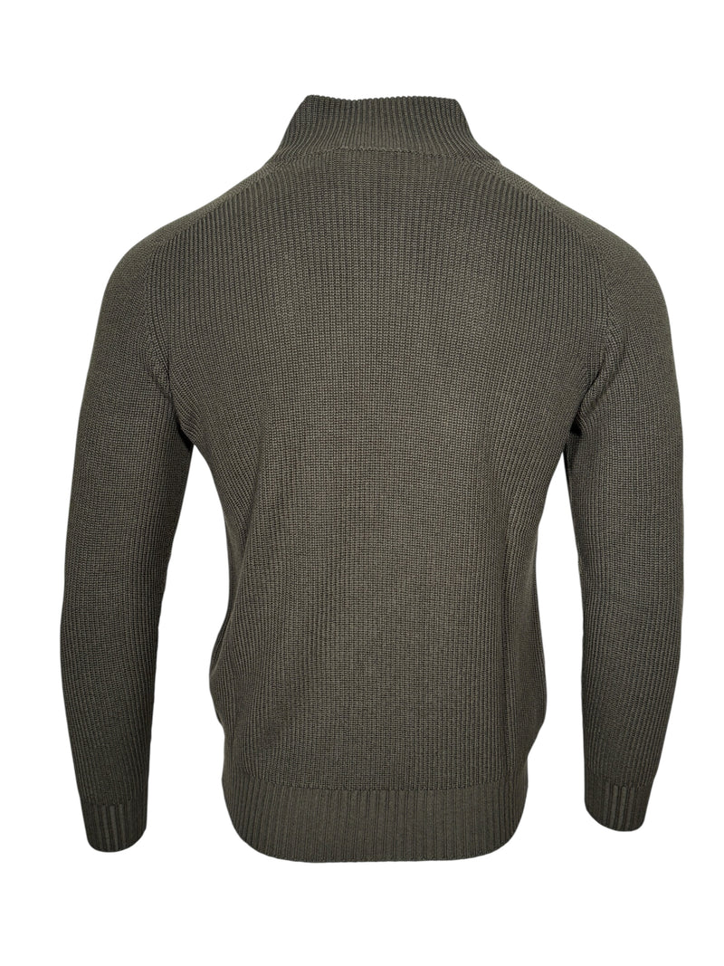 BUTTON DOWN RAINWOOL 1/4 ZIP SWEATER - LODEN