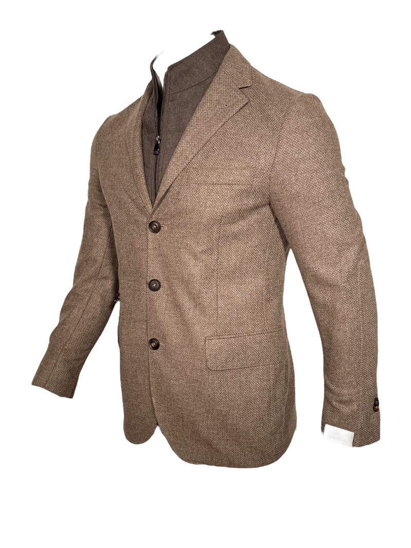 CORNELIANI MICRO-WOOL AND CASHMERE ID SPORT JACKET - WHEAT