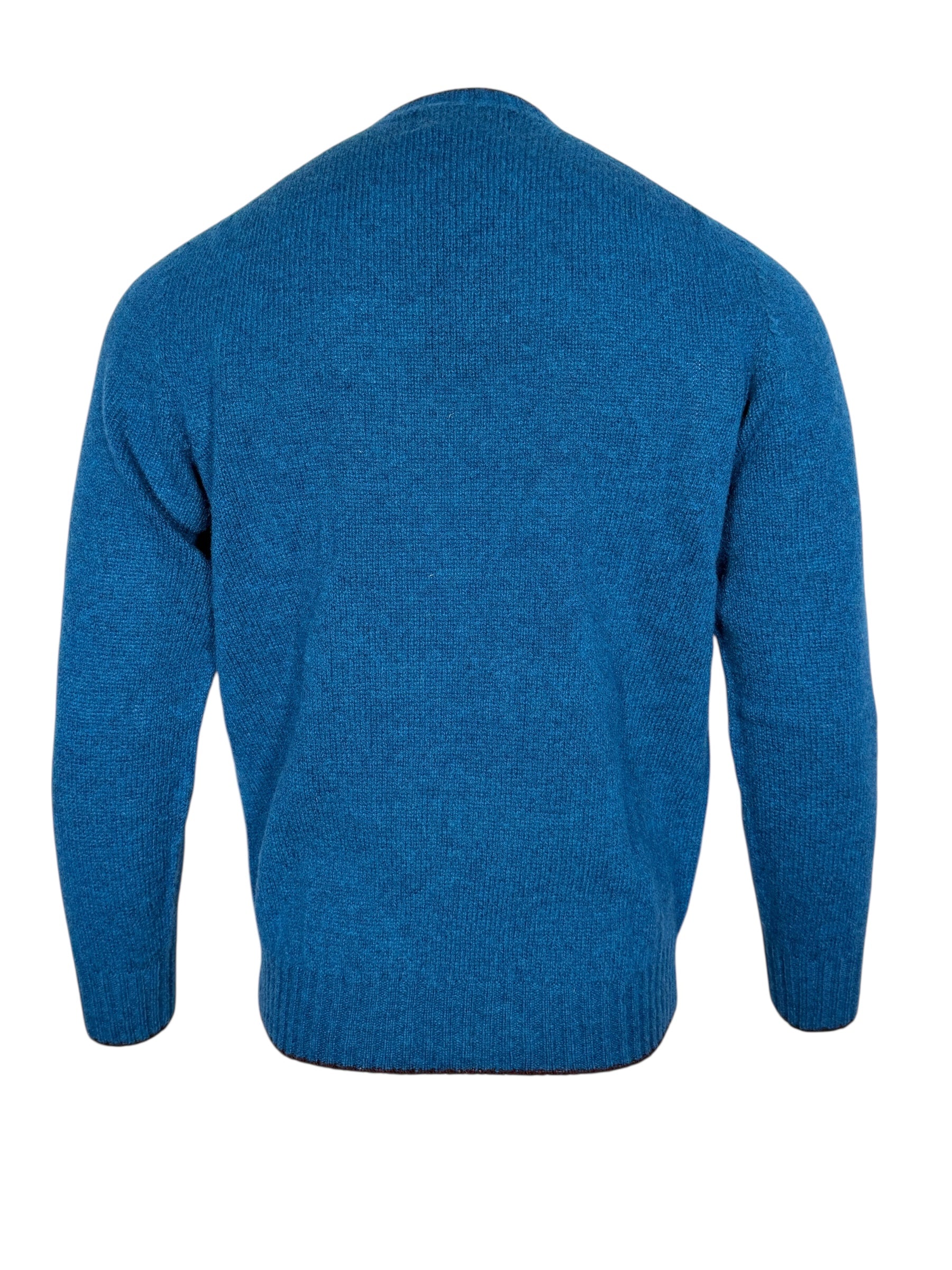 HARLEY OF SCOTLAND TIPPED SHETLAND WOOL SWEATER - NEPTUNE/BEETROOT