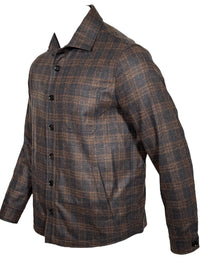 MAURIZIO BALDASSARI CLASSIC WOOL OVERSHIRT JACKET - DARK GREY/ORANGE PLAID