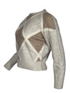 ANNECLAIRE DIAMOND INTARSIA CREW SWEATER - TAN & GREY