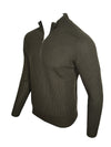 BUTTON DOWN RAINWOOL 1/4 ZIP SWEATER - LODEN
