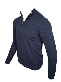 BUTTON DOWN WOOL/CASHMERE 1/4 ZIP SWEATER - NAVY