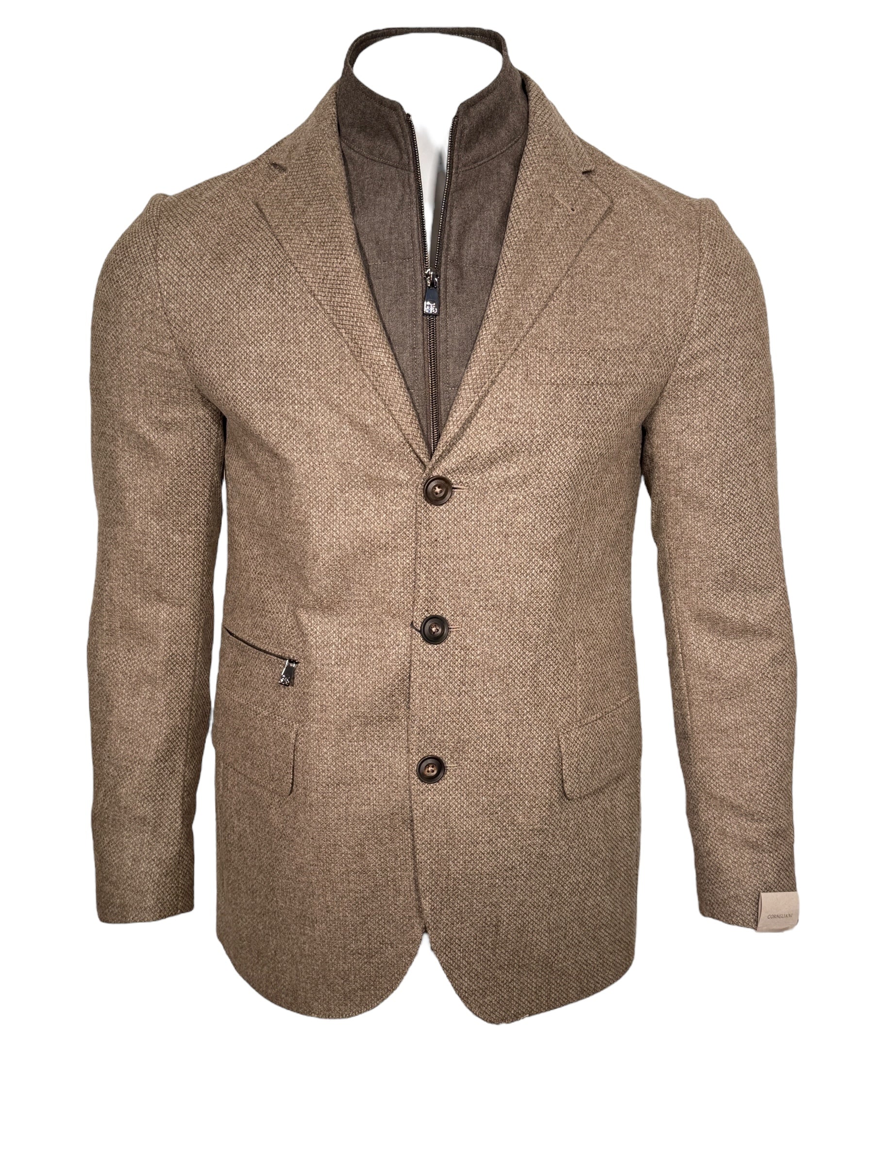 CORNELIANI MICRO-WOOL AND CASHMERE ID SPORT JACKET - WHEAT