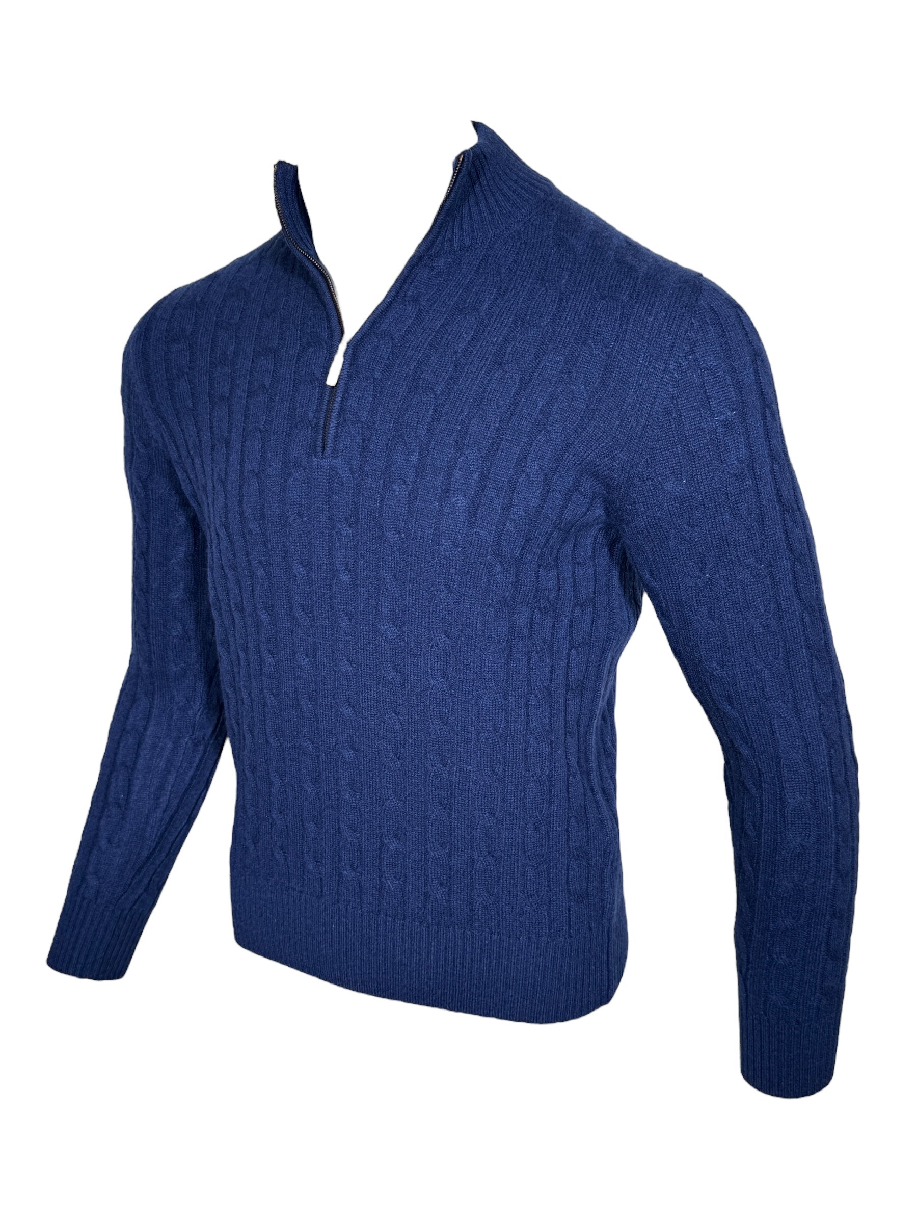 ADESI CASHMERE MEN'S CABLE 1/2 ZIP SWEATER - INCHIOSTRO
